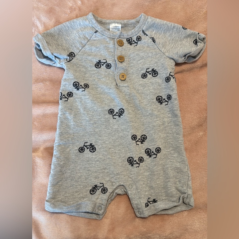 Gray Bicycle Print Kids One Piece